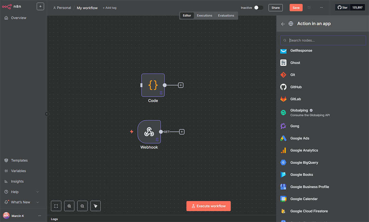 Aplikacja N8N- szczegóły oferty hostingowej - Gotowe integracje z popularnymi usługami