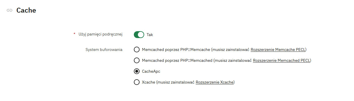 Prestashop - szczegóły oferty hostingowej - CacheApc